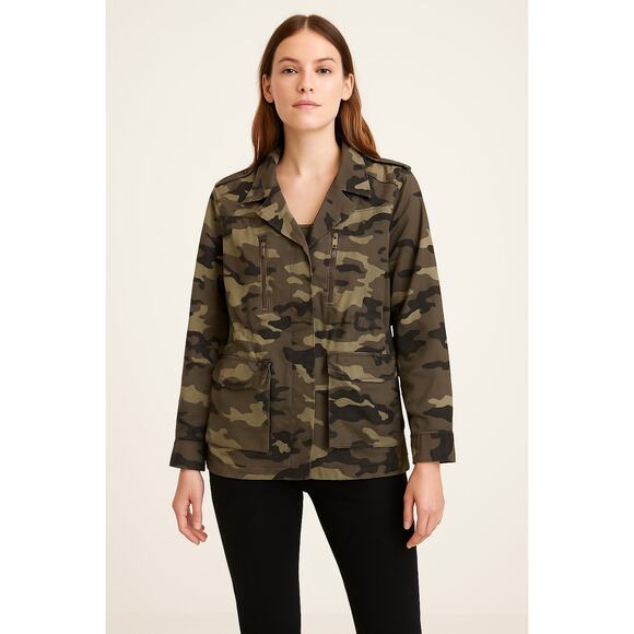 Banana Republic XXS Camo Utility Jacket Military Green Zip Front Oversized - Picture 1 of 11